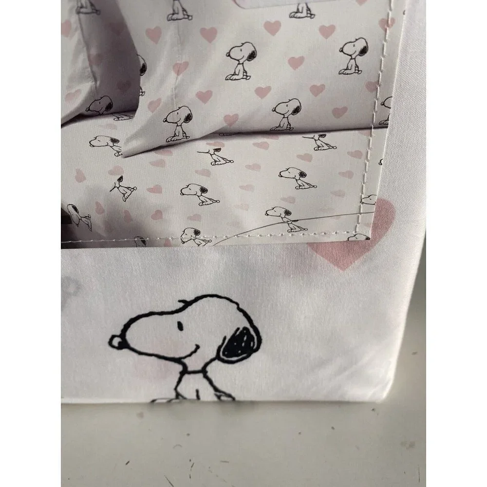 4 Pc Peanuts Snoopy Pink Hearts Valentines Day QUEEN Size Sheet‎ Set Soft NEW